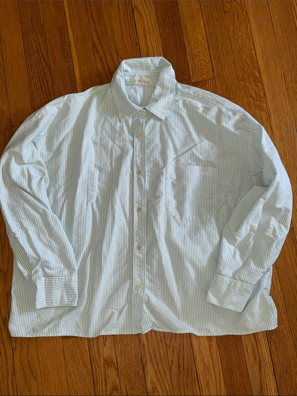 Djerf Avenue Light green Striped Casual Button-Down Shirt wide organic cotton m